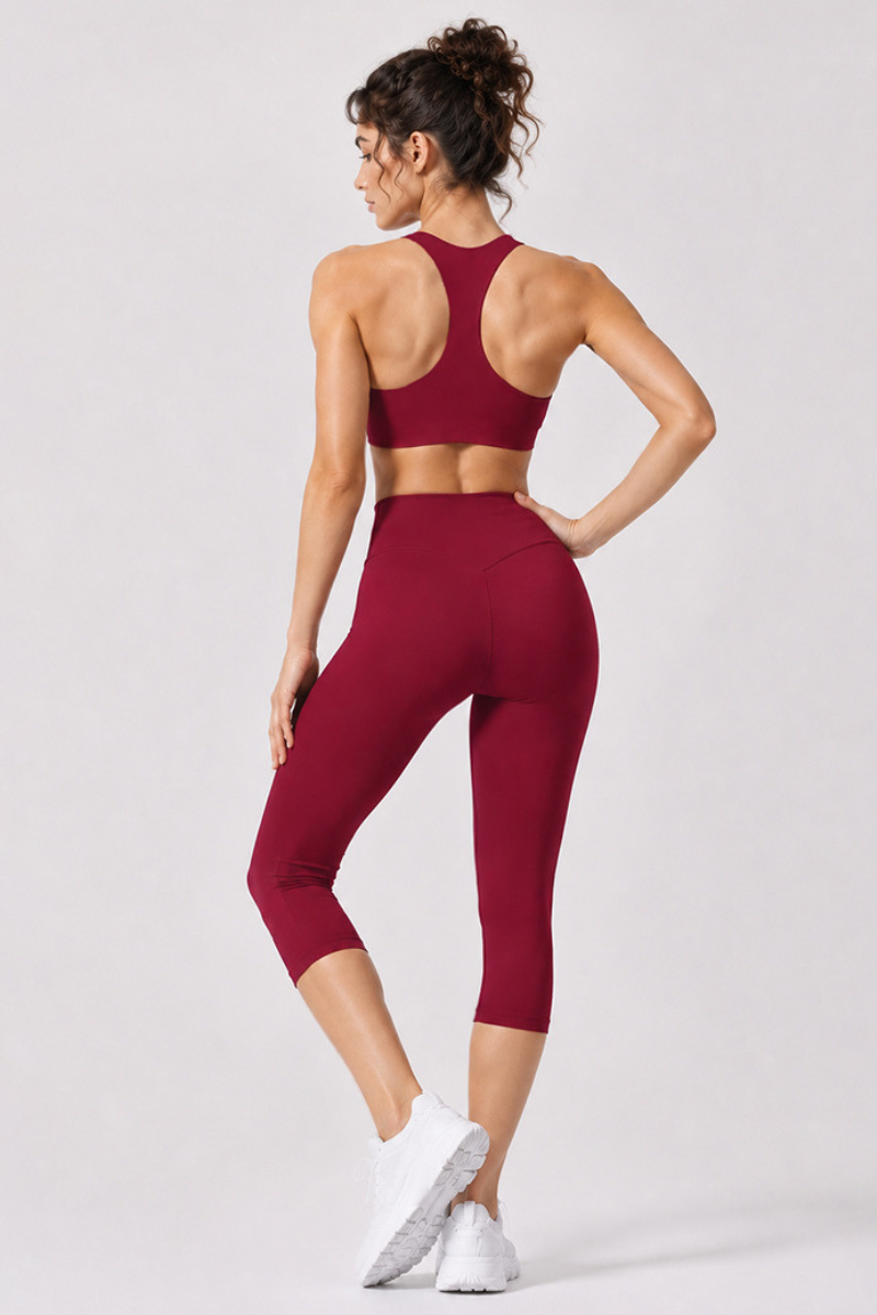 Women's Racerback Sports Bra & Capri Leggings Workout Set