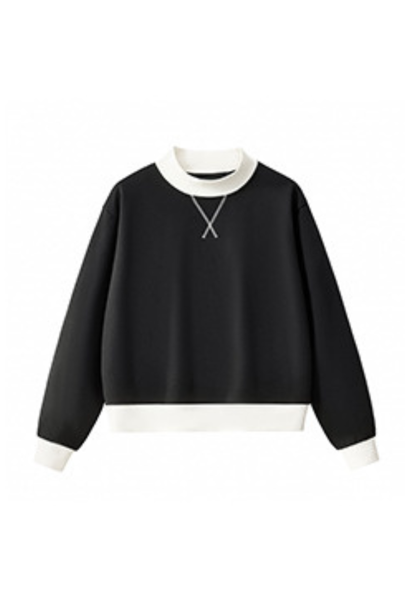 Women's Fall Cozy Fleece Mock Neck Color Block Sweatshirt