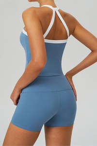 Women's Color Block Tank Top And Shorts Yoga Workout Set