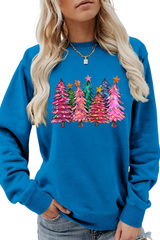 Women's Christmas Colorful Tree Print Crew Neck Sweatshirt