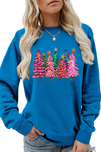 Women's Christmas Colorful Tree Print Crew Neck Sweatshirt