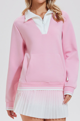 Women's Half-Zip Color Block Front Pocket Tennis Sweatshirt