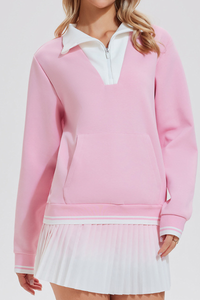 Women's Half-Zip Color Block Front Pocket Tennis Sweatshirt