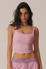 Women's Polka Dot Square Neck Wide Strap Cropped Tank Top
