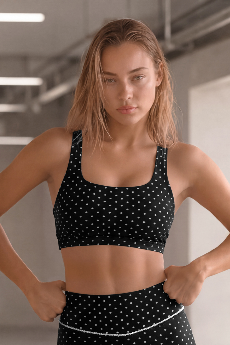 Women's Polka Dot Square Neck Cross Back Sports Bra