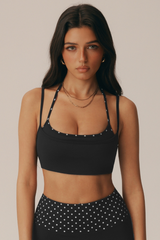 Women's Polka Dot Contrast Layered-Look Halter Yoga Bra