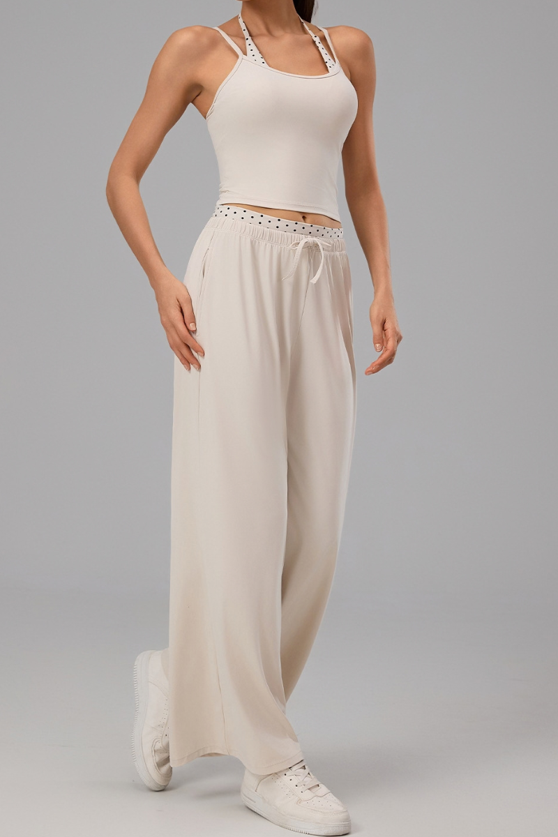 Women's Polka Dot Halter Tank Top And Wide Leg Pants Set