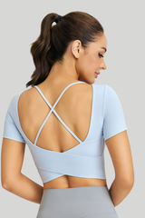 Women’s Athletic Cross-Back U-neck Cropped Yoga Pilates Tee