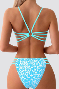 Women's Leopard Y-Back Metal Ring Bikini Set - 2pcs