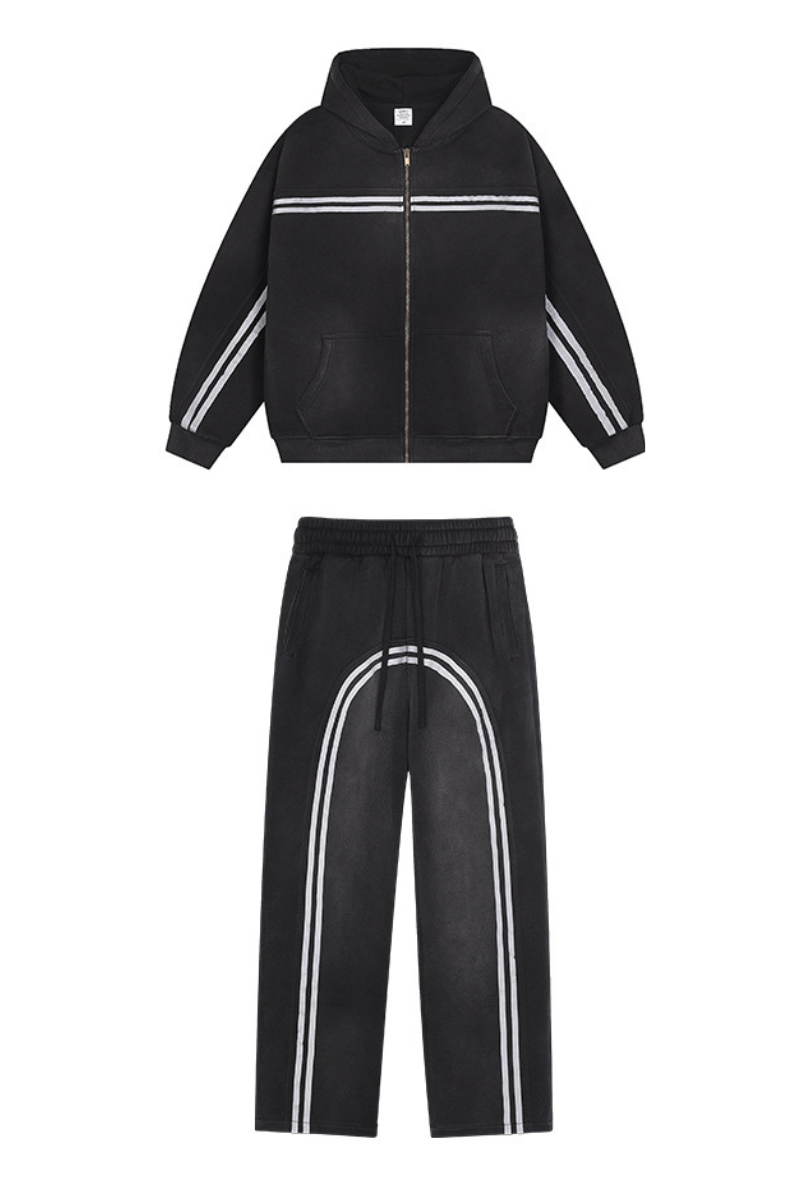 Zipper-fastened hoodie and pants set
