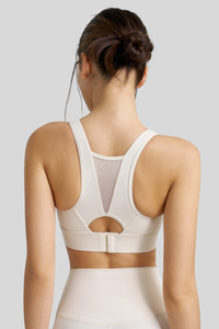 Women's U-Neck Wide Strap Mesh Panel Breathable Sports Bra