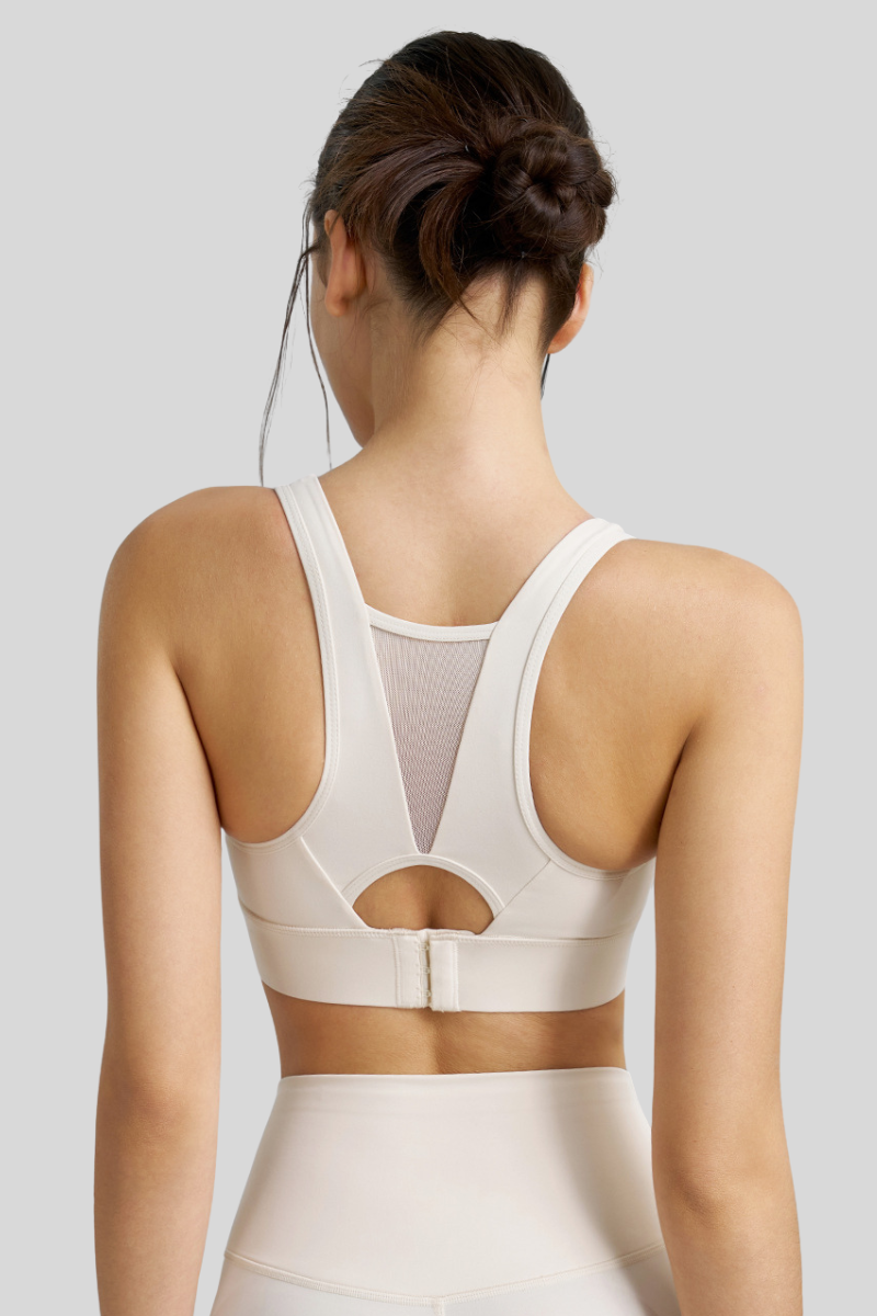Women's U-Neck Wide Strap Mesh Panel Breathable Sports Bra