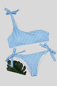 Women's Striped Color Block One Shoulder Sexy Bikini
