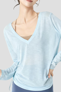 Women's Spring Lightweight Side Drawstring Long Sleeve Top