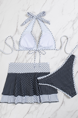 Women's Polka Dot Halter Triangle Ruffle Skirted Bikini Sets