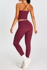 Women's Color-Block Cross-Back Tank Top And Leggingd Set