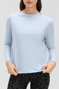 Women's Simple Boat Neck Long Sleeve T Shirt
