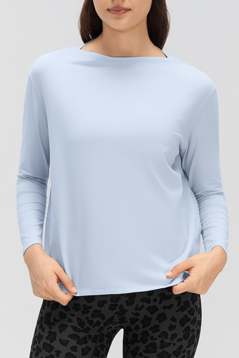 Women's Simple Boat Neck Long Sleeve T Shirt