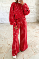 Women's Fall Set:Polka Dot Cropped Sweatshirt And Pants