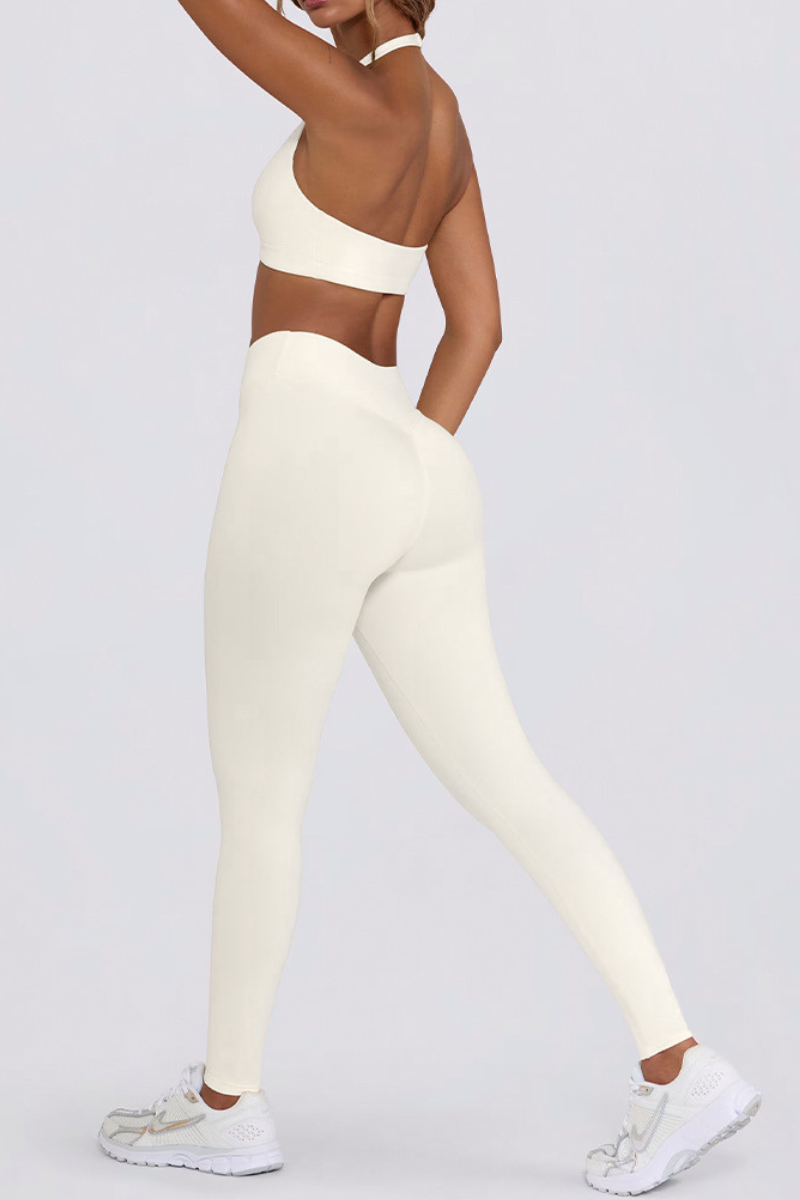 Women's Brushed Sports Yoga Bra And Pleated Legging Set