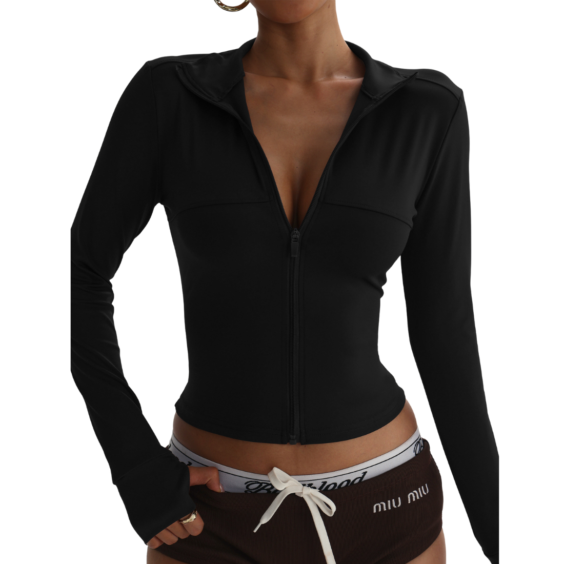 Women's Zip-Front Cropped Polo Top