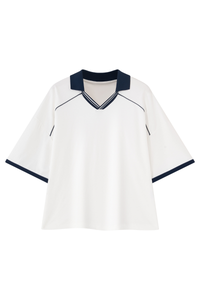 Unisex V-Neck Contrast Trim Polo Collar Sports T-shirt
