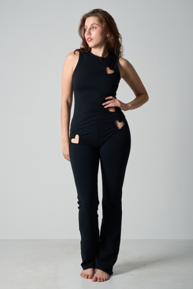 Women's Valentine's Day Round Neck Heart Cut-Out Long Tank Two-Piece Set