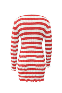 Women's Striped Ribbed Knit  Long Sleeve Bodycon Mini Dress