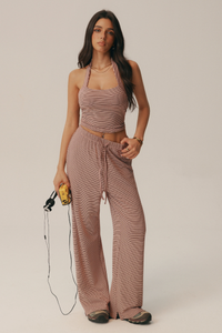 Women Vintage Striped Set: Halter Tank Top & Casual Pants