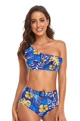 Women's One-Shoulder Flounce Belted Bikini