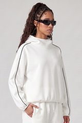 Women's Fall Relaxed Contrast Color Stripe High Neck Hoodie