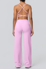 Women's Solid Color Criss-Cross Back Sports Set.