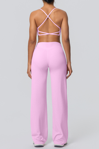 Women's Solid Color Criss-Cross Back Sports Set.