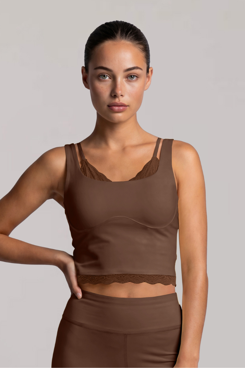 Women’s Two-Piece Wide Strap Lace Trim Cropped Tank Top