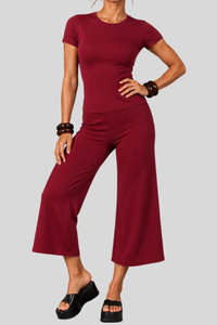 Women's Slim Fit Cropped T-shirt & 7/8 Flared Pant Yoga Set