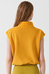 Women's Fall Cropped Drawstring Fleece Stand Collar Vest