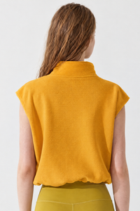 Women's Fall Cropped Drawstring Fleece Stand Collar Vest