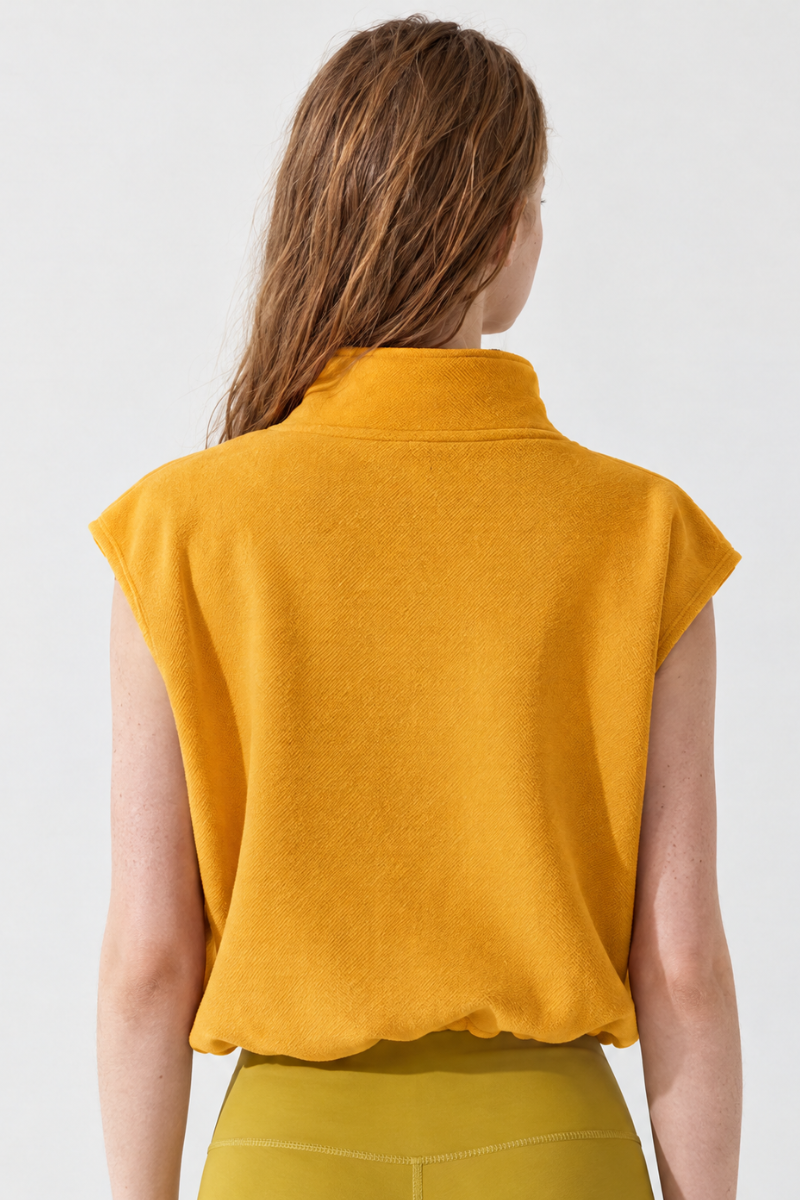 Women's Fall Cropped Drawstring Fleece Stand Collar Vest