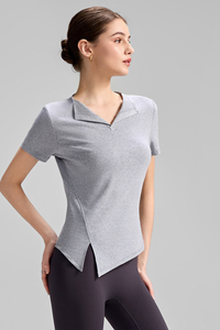 Women's Collared Naked Feel Asymmetric Slit Hem T-shirt