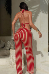 Women's Summer Color Block Striped Bikini Three-Piece Set