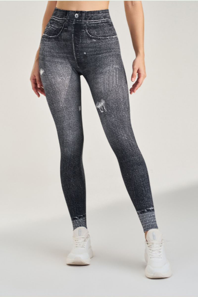 Women's  denim print waist yoga leggings