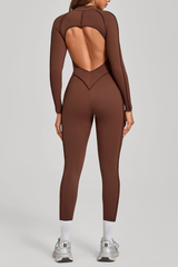 Women's Half-Zip Open Back Jumpsuit with Contoured Seams