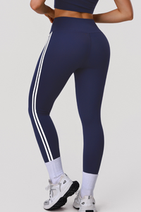 Women's High-Waisted  Side Color-Block Striped Leggings