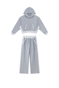 Women's Fall Color Block Set:Cropped Hoodie And Sweatpants