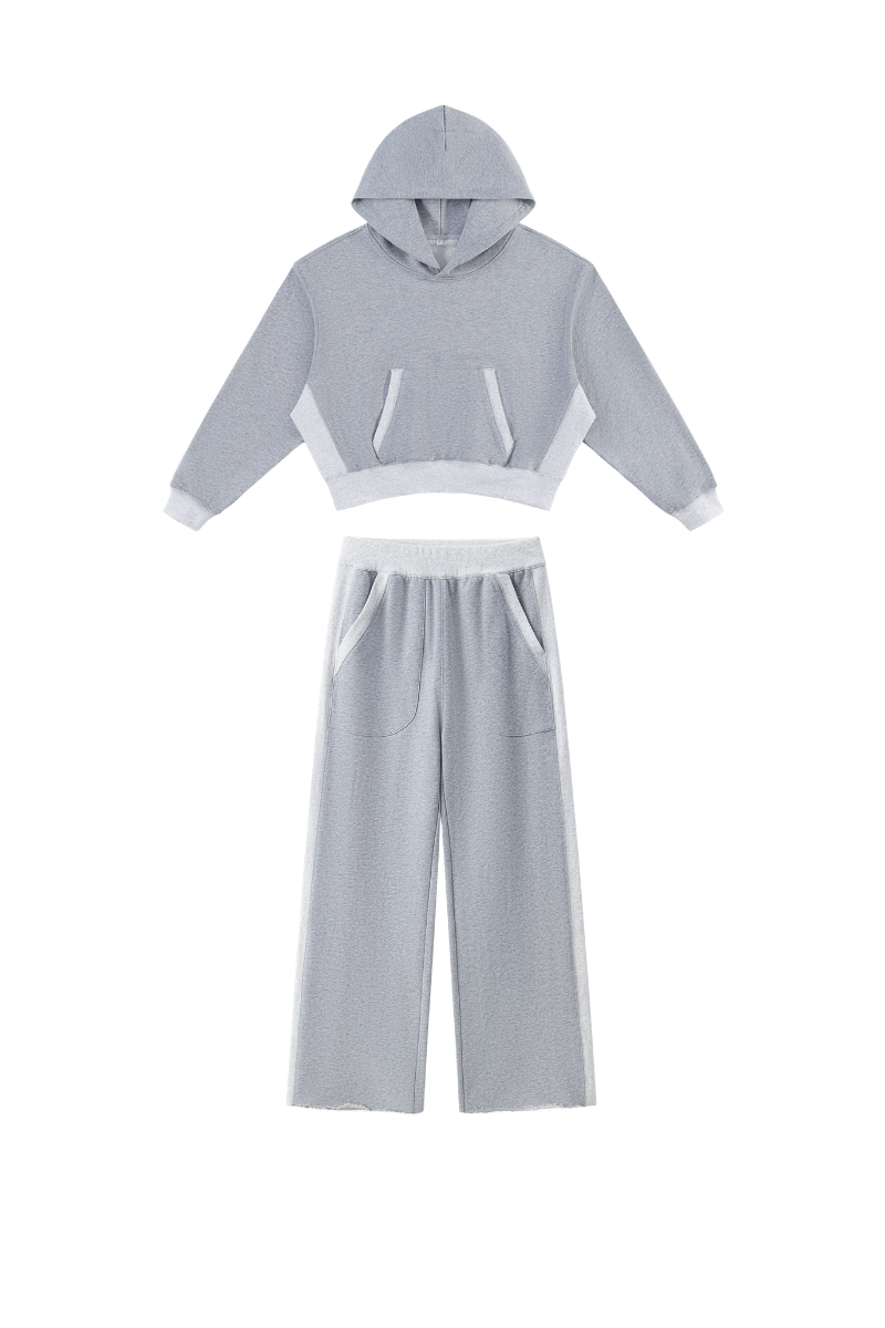 Women's Fall Color Block Set:Cropped Hoodie And Sweatpants