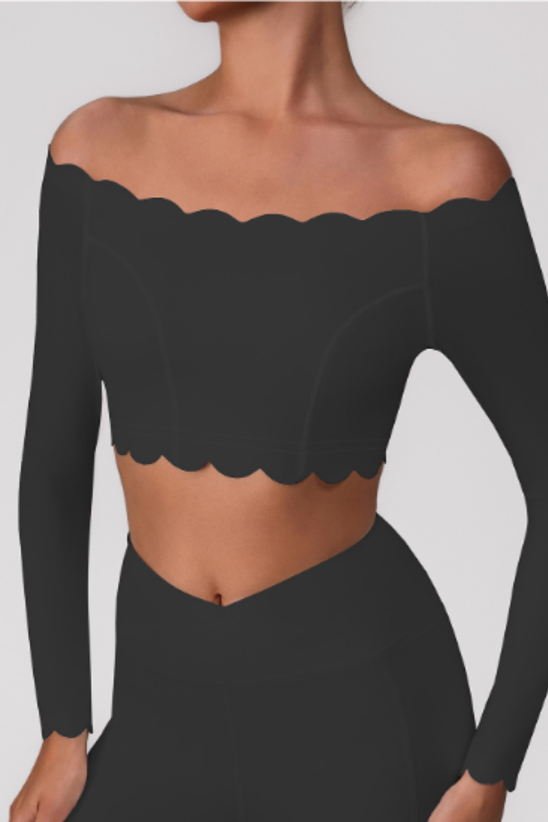 Women's Sports Ruffle Off The Shoulder Long Sleeve Yoga Top