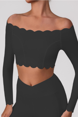 Women's Sports Ruffle Off The Shoulder Long Sleeve Yoga Top