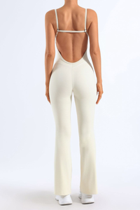 Women's Open-back Thin Strap Flared Yoga Jumpsuit