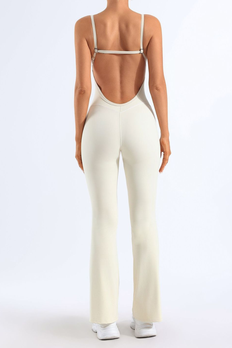Women's Open-back Thin Strap Flared Yoga Jumpsuit