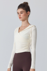 Women's V‑Neck Ruched Cropped Slim Fit Athletic Hoodie